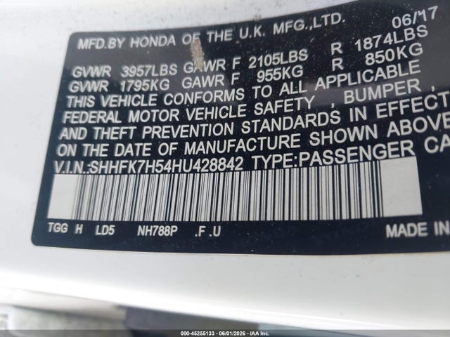 Honda CIVIC EX 2017 SHHFK7H54HU428842 Image 9
