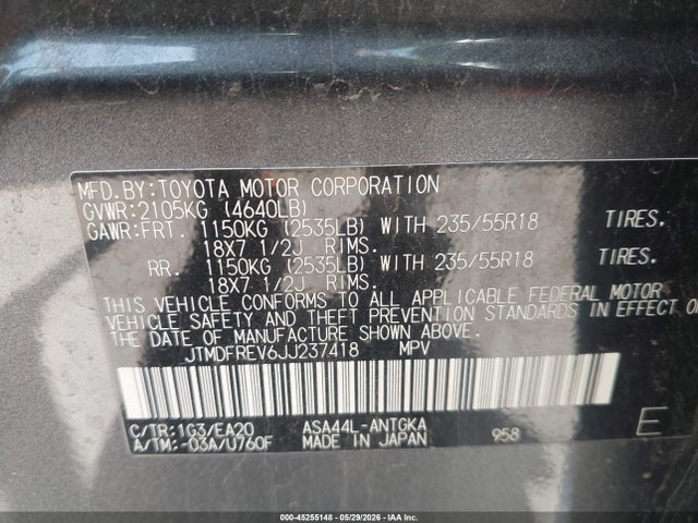 Продажа на аукционе авто 2018 Toyota Rav4 Limited, vin: JTMDFREV6JJ237418, номер лота: 45255148