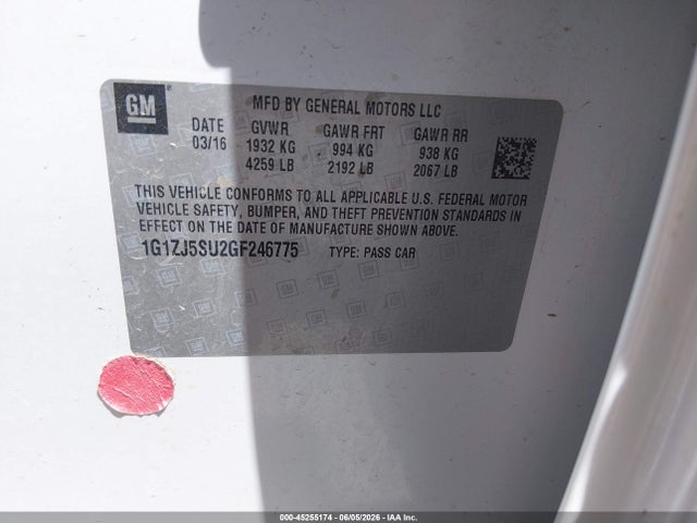 1G1ZJ5SU2GF246775 Chevrolet MALIBU HYBRID