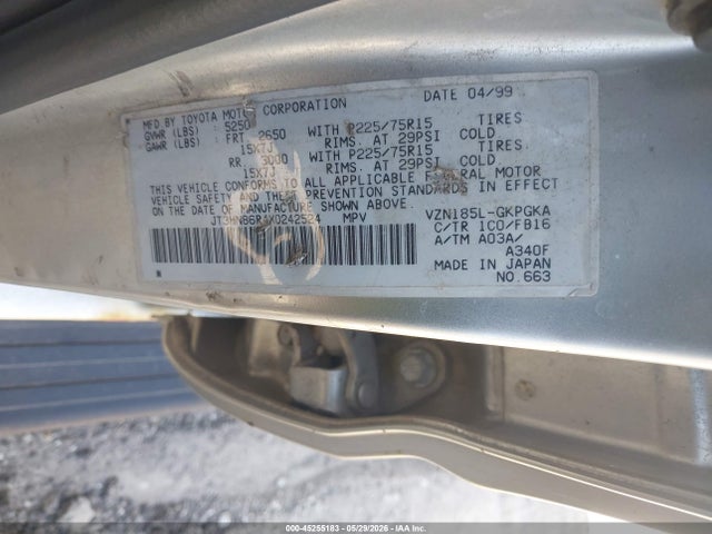 Продаж на аукціоні авто 1999 Toyota 4runner Sr5 V6, vin: JT3HN86R4X0242524, номер лоту: 45255183