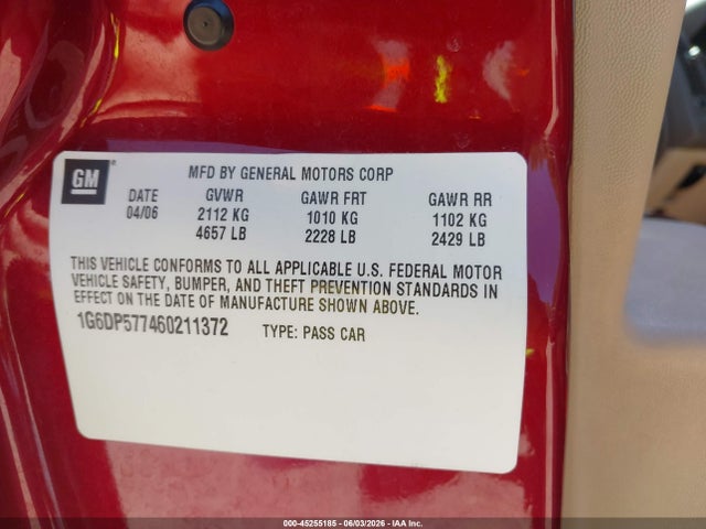 45255185 :رقم المزاد ، 1G6DP577460211372 vin ، 2006 Cadillac Cts Standard مزاد بيع