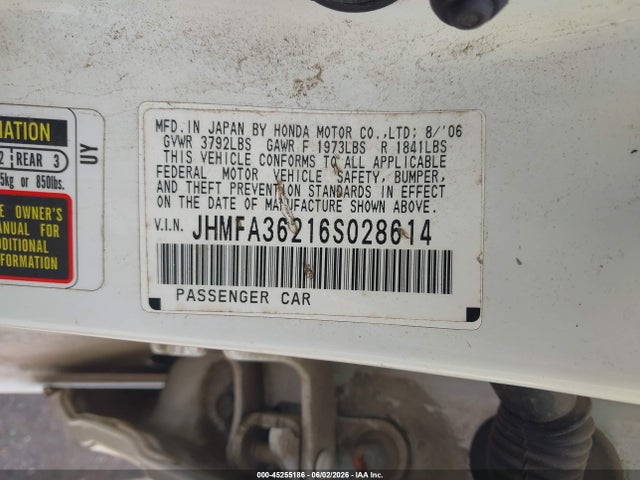 Aukcja sprzedaży 2006 Honda Civic Hybrid, vin: JHMFA36216S028614, numer aukcji: 45255186