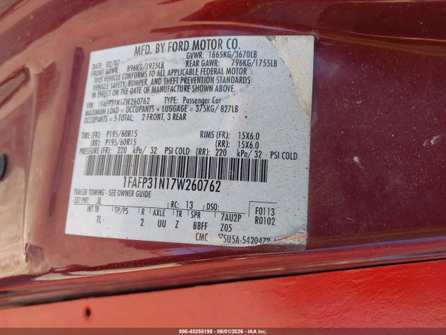 Продаж на аукціоні авто 2007 Ford Focus Zx3 S, vin: 1FAFP31N17W260762, номер лоту: 45255190