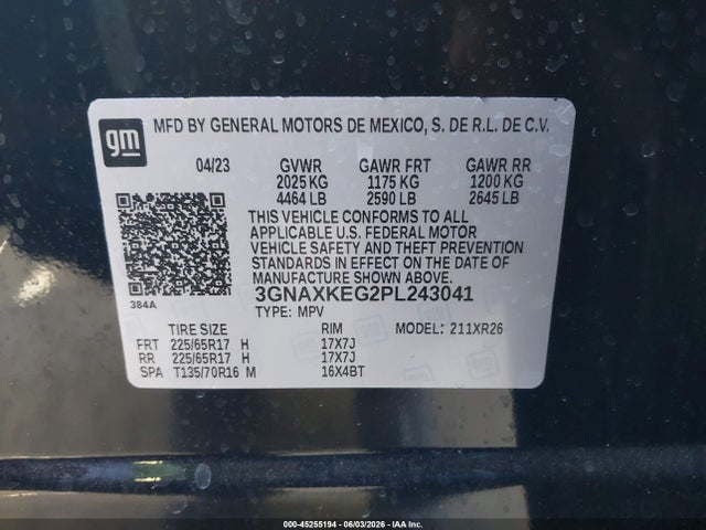 3GNAXKEG2PL243041 Chevrolet Equinox Fwd Lt