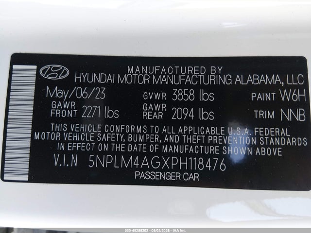 5NPLM4AGXPH118476 Hyundai ELANTRA SEL