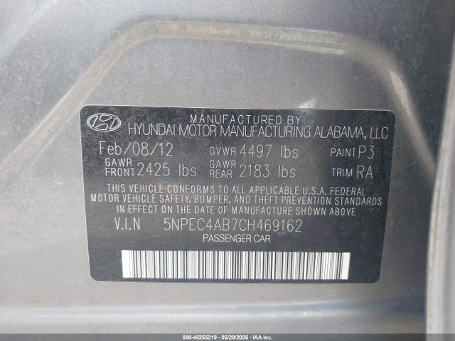 Продажа на аукционе авто 2012 Hyundai Sonata Se 2.0t, vin: 5NPEC4AB7CH469162, номер лота: 45255219