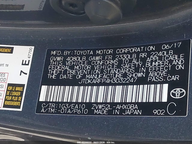 Продажа на аукционе авто 2017 Toyota Prius Prime Premium, vin: JTDKARFP4H3032247, номер лота: 45255222