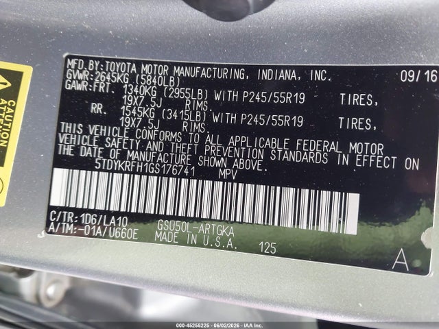 5TDYKRFH1GS176741 Toyota Highlander Limited Platinum V6