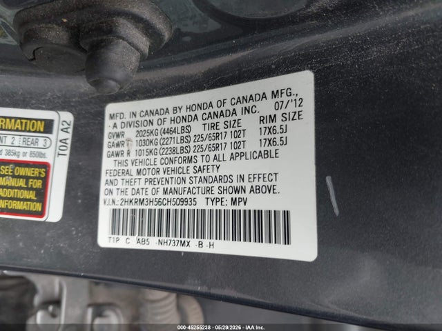 Продаж на аукціоні авто 2012 Honda Cr-v Ex, vin: 2HKRM3H56CH509935, номер лоту: 45255238