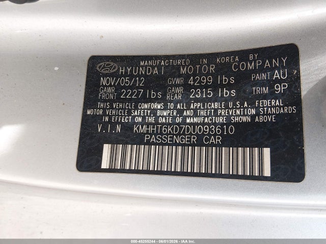 Aukcja sprzedaży 2013 Hyundai Genesis 2.0t/2.0t Premium/2.0t R-spec, vin: KMHHT6KD7DU093610, numer aukcji: 45255244