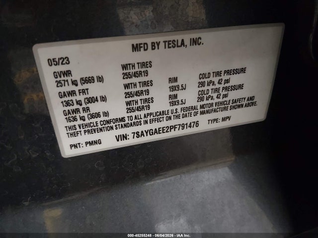 Tesla Model Y 2023 7SAYGAEE2PF791476 Image 9