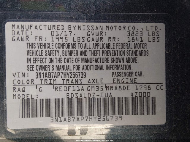 Aukcja sprzedaży 2017 Nissan Sentra Sv, vin: 3N1AB7AP7HY256739, numer aukcji: 45255249