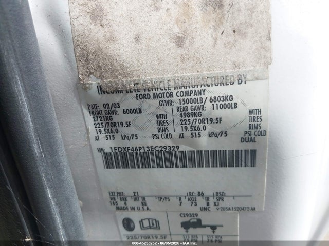 45255252 :رقم المزاد ، 1FDXF46P13EC29329 vin ، 2003 Ford F-450 Xl/xlt مزاد بيع