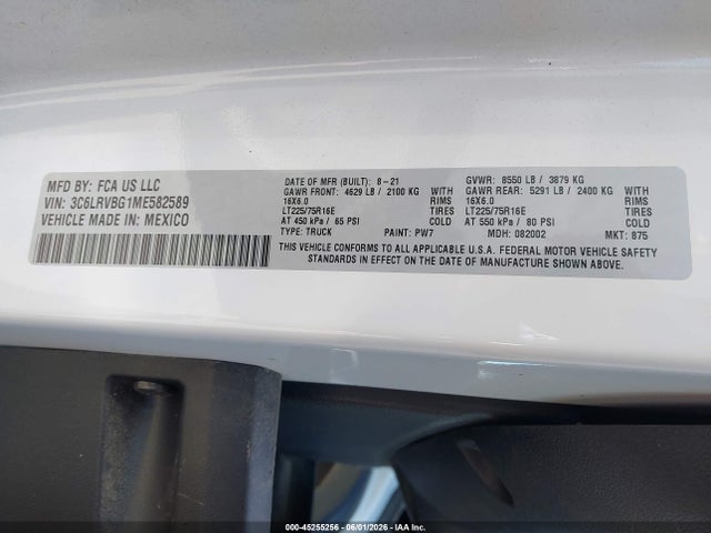 Продажа на аукционе авто 2021 Ram Promaster 1500 High Roof 136 Wb, vin: 3C6LRVBG1ME582589, номер лота: 45255256
