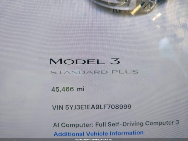 5YJ3E1EA9LF708999 Tesla Model 3 Standard Range Plus Rear-wheel Drive/standard Range Rear-wheel Drive