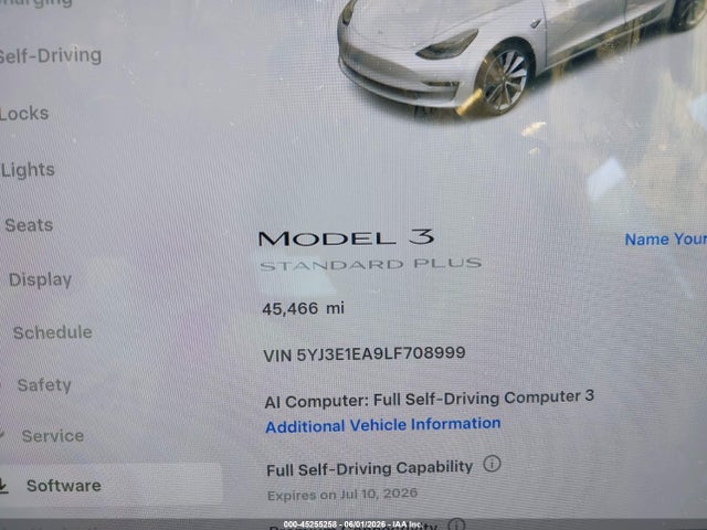 5YJ3E1EA9LF708999 Tesla Model 3 Standard Range Plus Rear-wheel Drive/standard Range Rear-wheel Drive