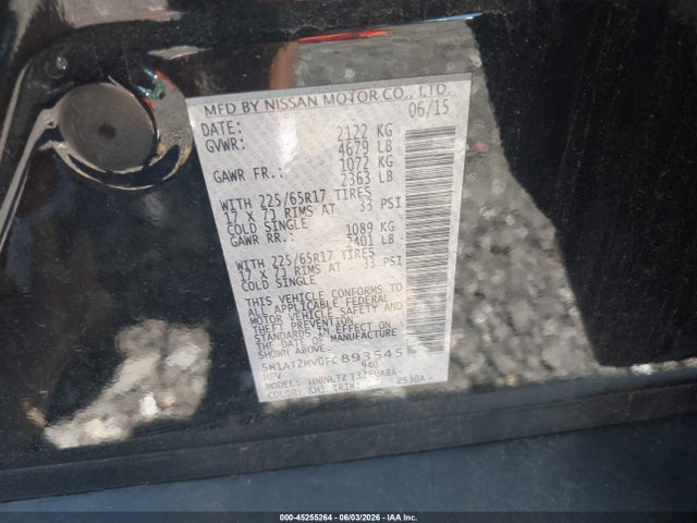 Aukcja sprzedaży 2015 Nissan Rogue Sv, vin: 5N1AT2MV0FC893545, numer aukcji: 45255264