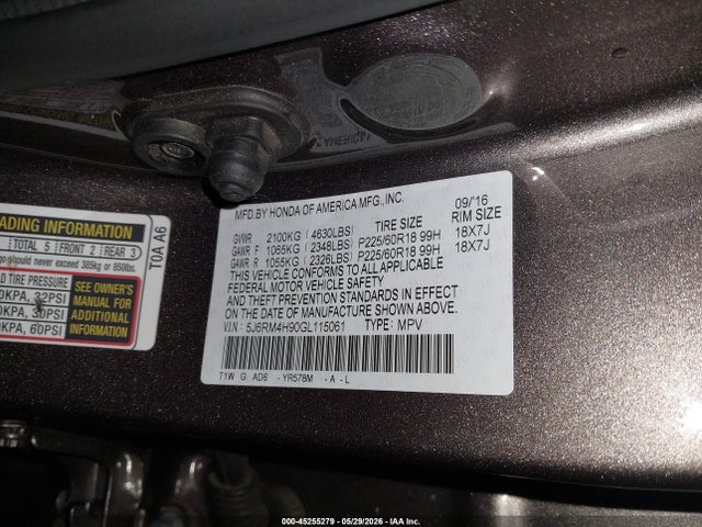 5J6RM4H90GL115061 Honda Cr-v Touring