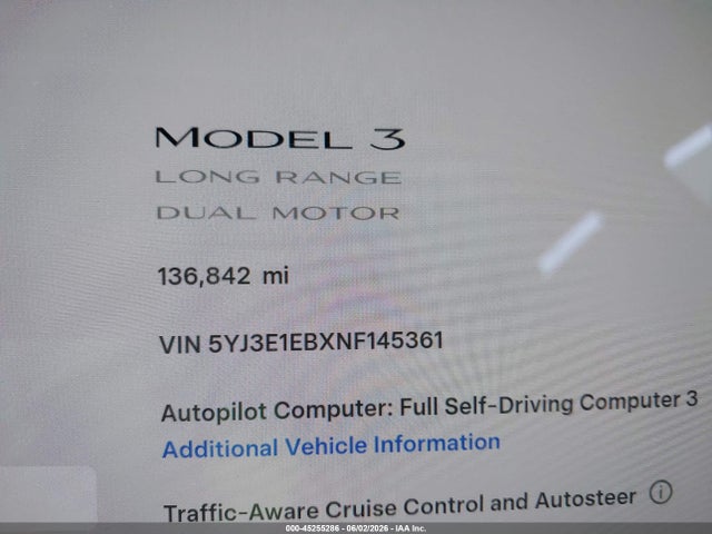Tesla Model 3 Long Range Dual Motor All-wheel Drive 2022 5YJ3E1EBXNF145361 Image 7