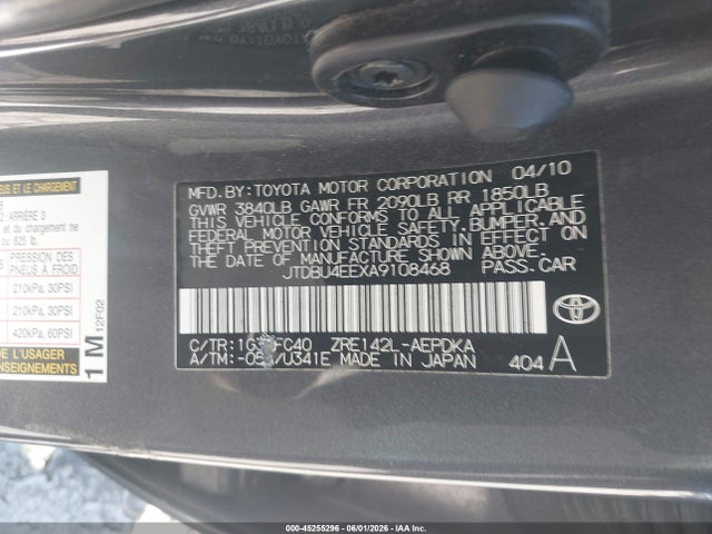 2010 Toyota Corolla S/le/xle მანქანა იყიდება აუქციონზე, vin: JTDBU4EEXA9108468, აუქციონის ნომერი: 45255296
