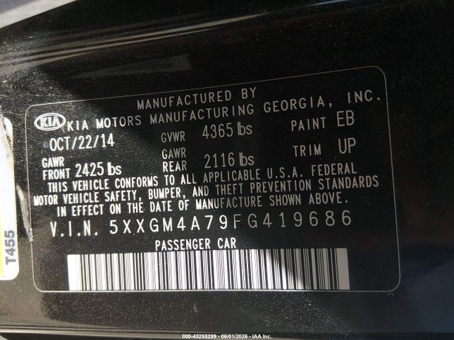 Продаж на аукціоні авто 2015 Kia Optima Lx, vin: 5XXGM4A79FG419686, номер лоту: 45255299