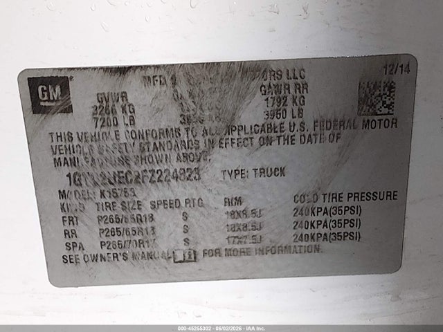 1GTV2UEC2FZ224823 GMC Sierra 1500 Sle