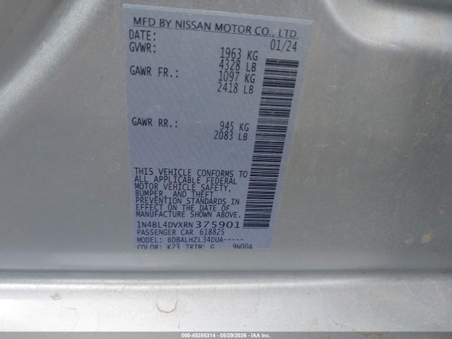 1N4BL4DVXRN375901 Nissan Altima Sv Fwd