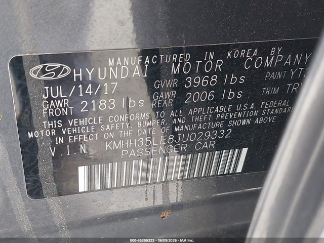 Aukcja sprzedaży 2018 Hyundai Elantra Gt, vin: KMHH35LE8JU029332, numer aukcji: 45255323