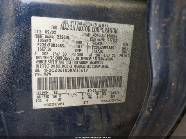 Aukcja sprzedaży 2003 Mazda Tribute Es V6, vin: 4F2CZ06103KM11619, numer aukcji: 45255349