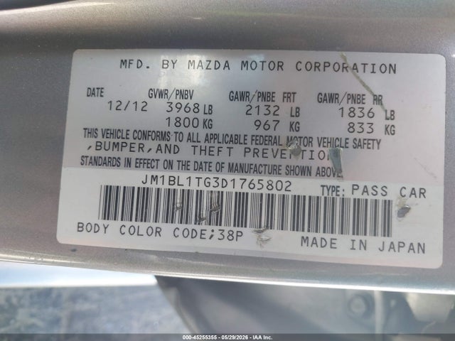 2013 Mazda Mazda3 I Sv მანქანა იყიდება აუქციონზე, vin: JM1BL1TG3D1765802, აუქციონის ნომერი: 45255355