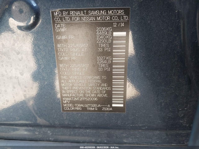 Продажа на аукционе авто 2015 Nissan Rogue Sv, vin: KNMAT2MT2FP520096, номер лота: 45255359