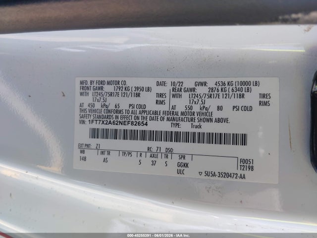Ford F-250 Xl 2022 1FT7X2A62NEF82654 Image 9