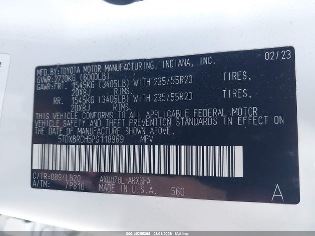 5TDXBRCH5PS118969 Toyota Highlander Hybrid Limited