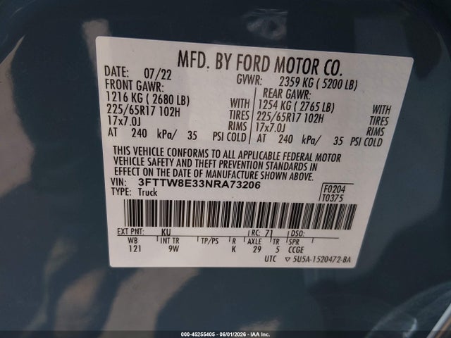 Ford Maverick Xl 2022 3FTTW8E33NRA73206 Image 9