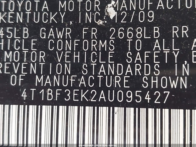 45255455 :رقم المزاد ، 4T1BF3EK2AU095427 vin ، 2010 Toyota Camry Le مزاد بيع