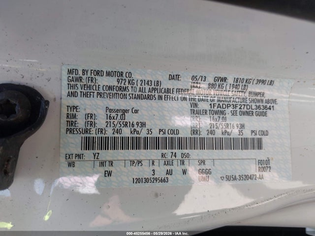 Продажа на аукционе авто 2013 Ford Focus Se, vin: 1FADP3F27DL363641, номер лота: 45255456