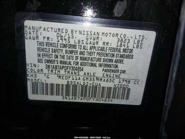 Aukcja sprzedaży 2015 Nissan Sentra Sv, vin: 3N1AB7AP0FY304854, numer aukcji: 45255460