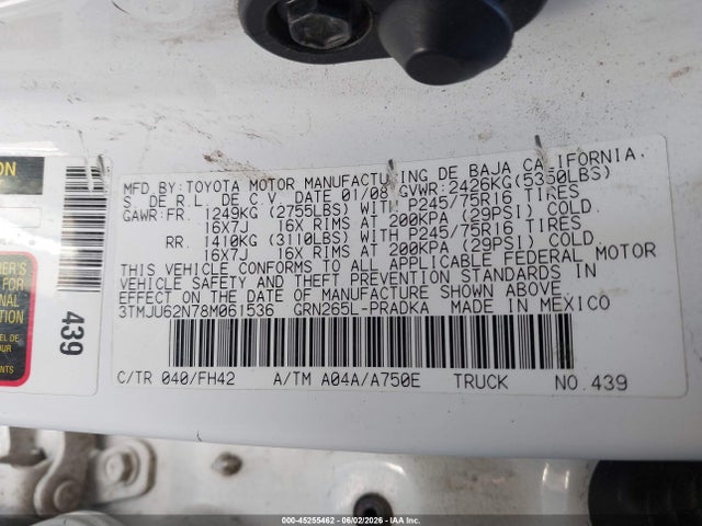 Продаж на аукціоні авто 2008 Toyota Tacoma Prerunner V6, vin: 3TMJU62N78M061536, номер лоту: 45255462