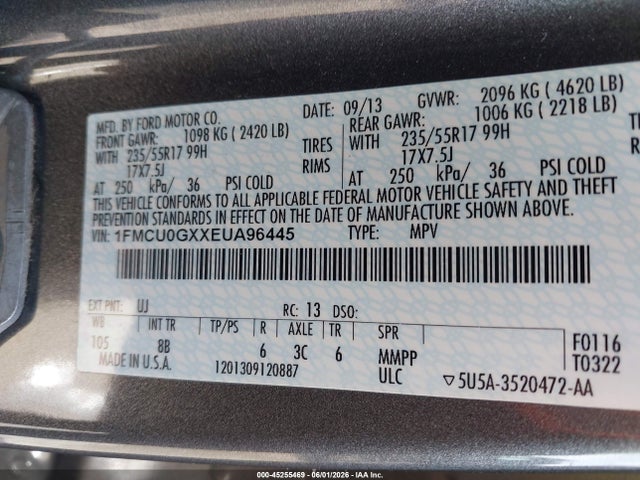 45255469 :رقم المزاد ، 1FMCU0GXXEUA96445 vin ، 2014 Ford Escape Se مزاد بيع