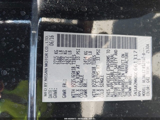 Aukcja sprzedaży 2016 Nissan Pathfinder Platinum/s/sl/sv, vin: 5N1AR2MN0GC661317, numer aukcji: 45255472