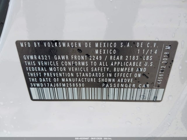 3VWD17AJ6FM258590 Volkswagen Jetta 1.8t Se