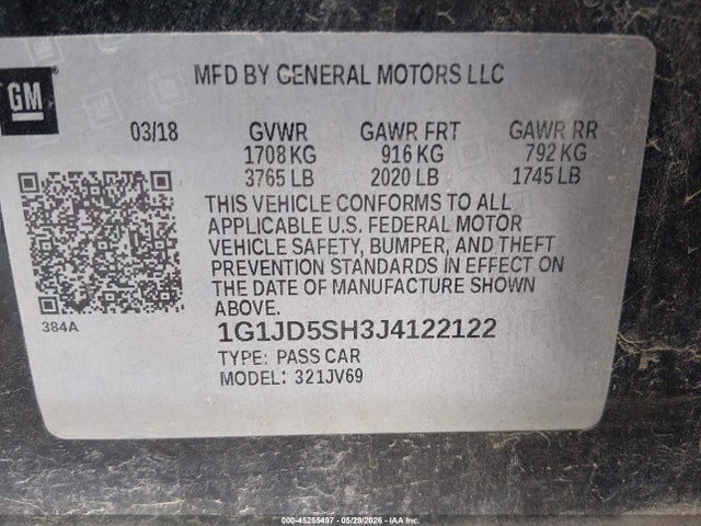 Chevrolet Sonic Lt Auto 2018 1G1JD5SH3J4122122 Image 9