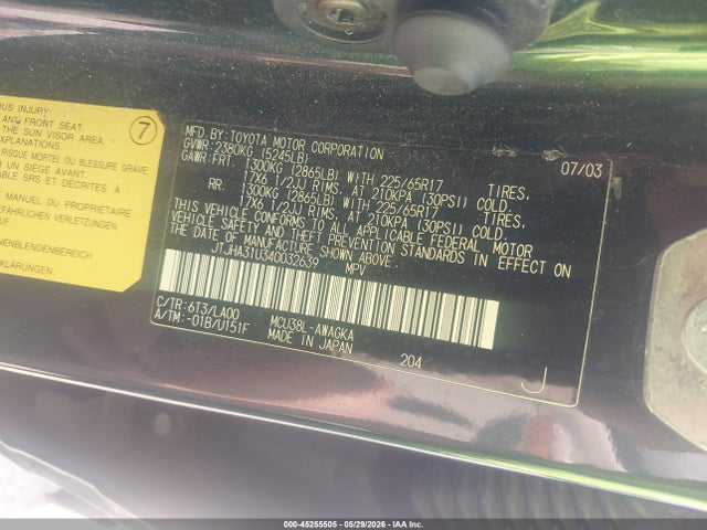 Продаж на аукціоні авто 2004 Lexus Rx 330, vin: JTJHA31U340032639, номер лоту: 45255505