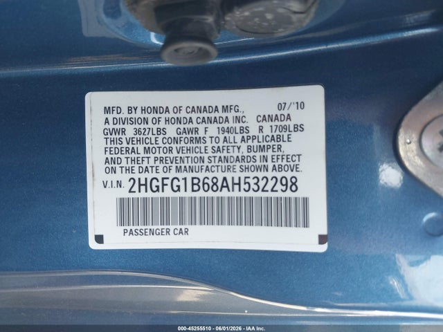 Продажа на аукционе авто 2010 Honda Civic Lx, vin: 2HGFG1B68AH532298, номер лота: 45255510