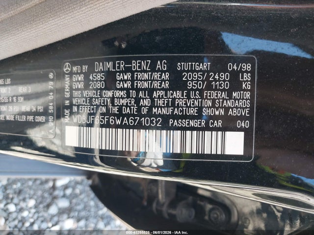 Auction sale of the 1998 Mercedes-benz E 320, vin: WDBJF65F6WA671032, lot number: 45255525