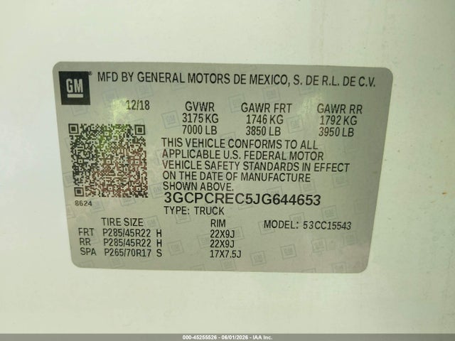 Продаж на аукціоні авто 2018 Chevrolet Silverado 1500 1lt, vin: 3GCPCREC5JG644653, номер лоту: 45255526