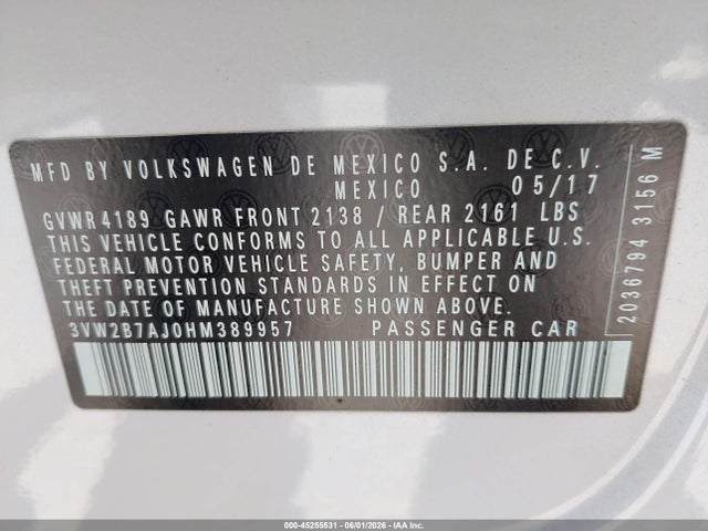 3VW2B7AJ0HM389957 Volkswagen Jetta 1.4t S