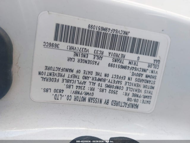 Aukcja sprzedaży 2009 Infiniti G37x, vin: JNKCV64F49M651099, numer aukcji: 45255536