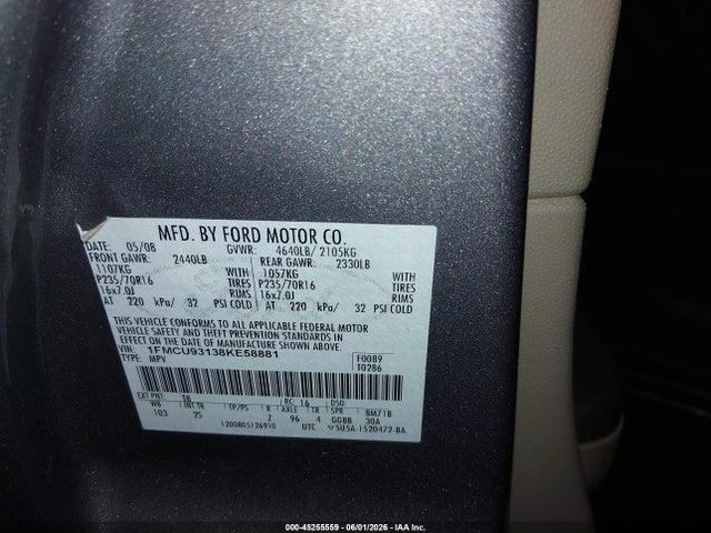 Aukcja sprzedaży 2008 Ford Escape Xlt, vin: 1FMCU93138KE58881, numer aukcji: 45255559