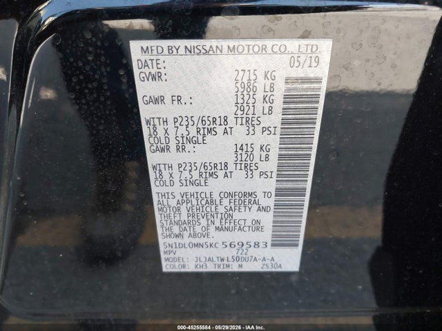5N1DL0MN5KC569583 Infiniti QX60 LUXE